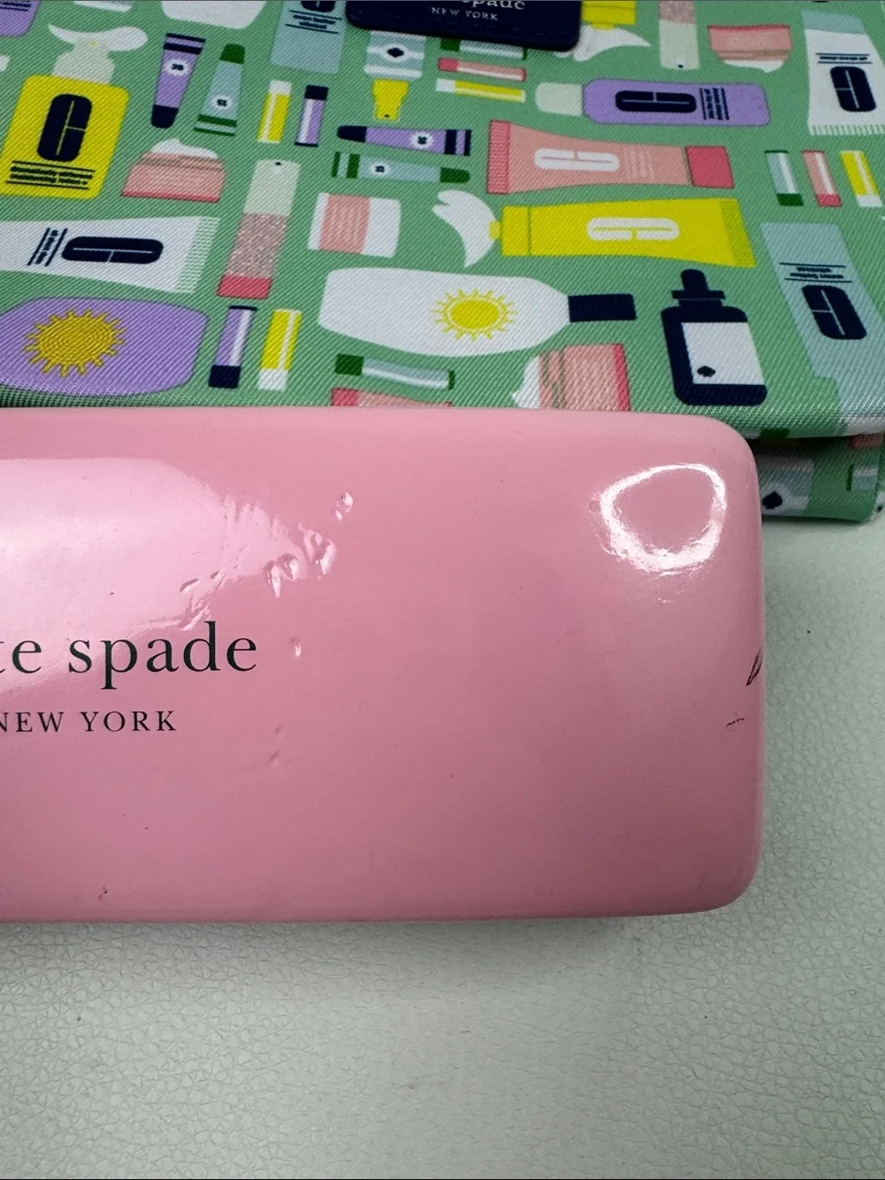 kate spade Green Printed Cosmetic Pouch & Pink Kate Spade Sunglasses Case set